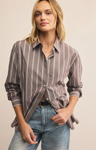 Seaport Striped Poplin Button Up - sandalwood