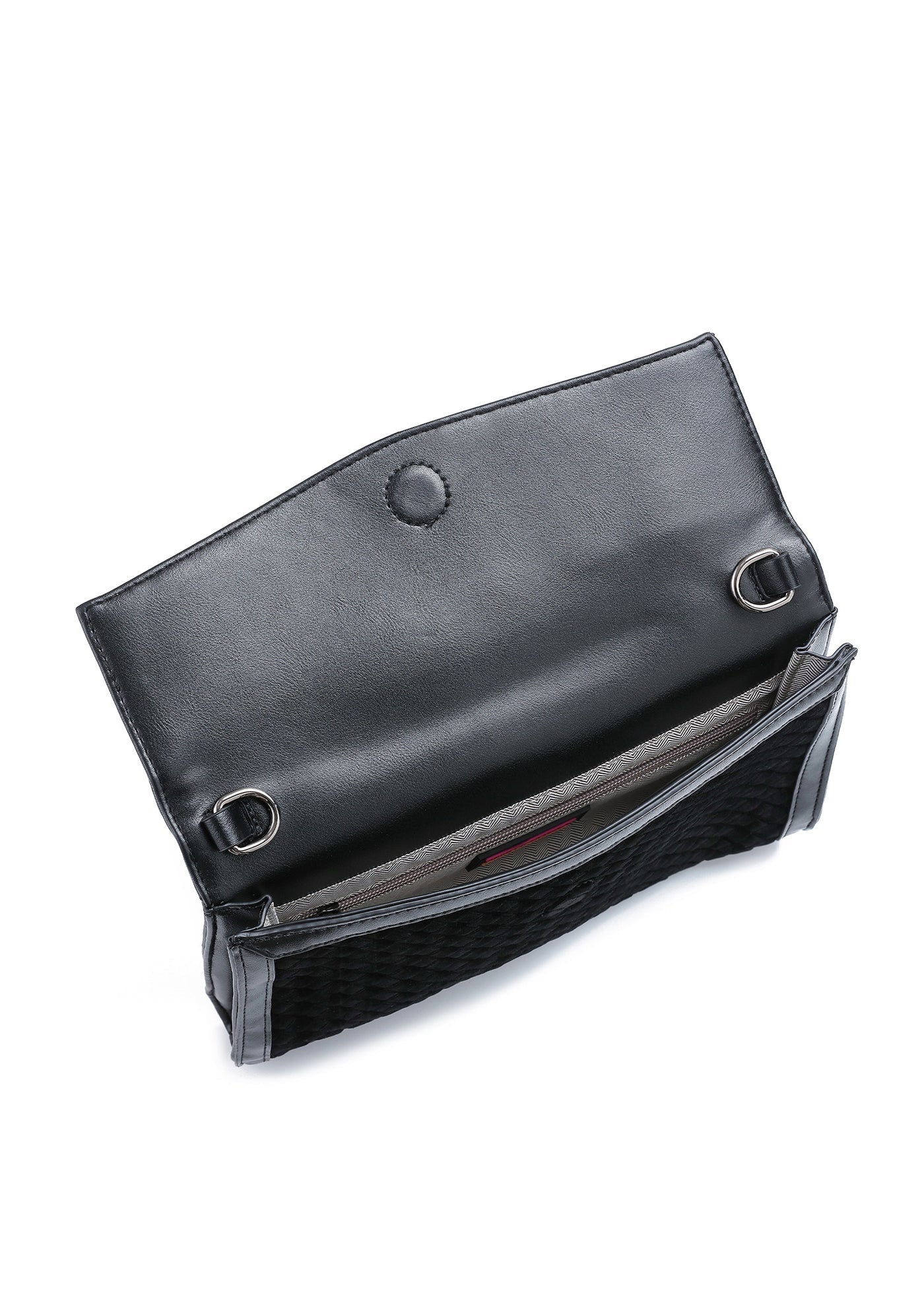 Beth clutch - black woven vegan suede