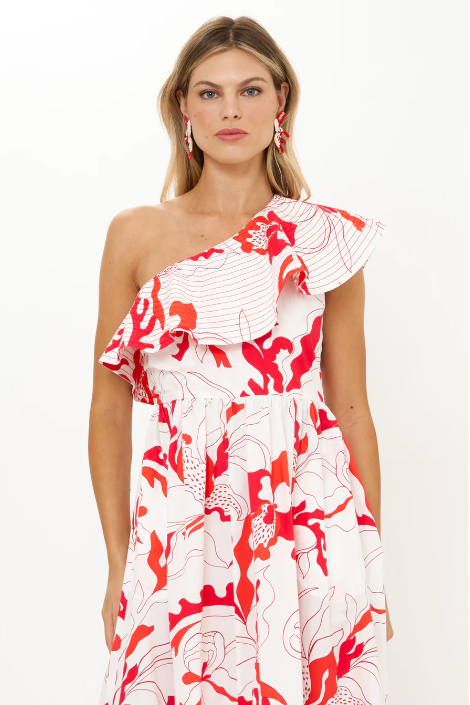 One shoulder ruffle maxi - orchid red