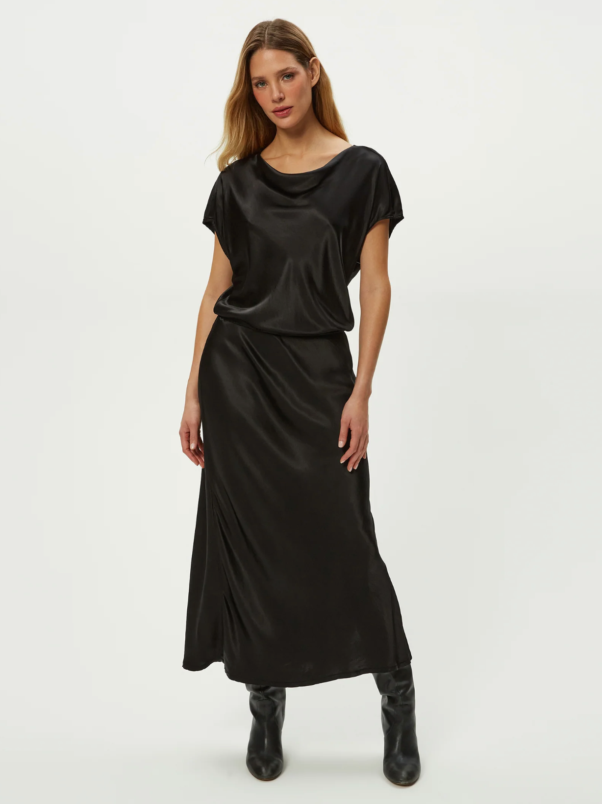 Karter satin midi dress - black
