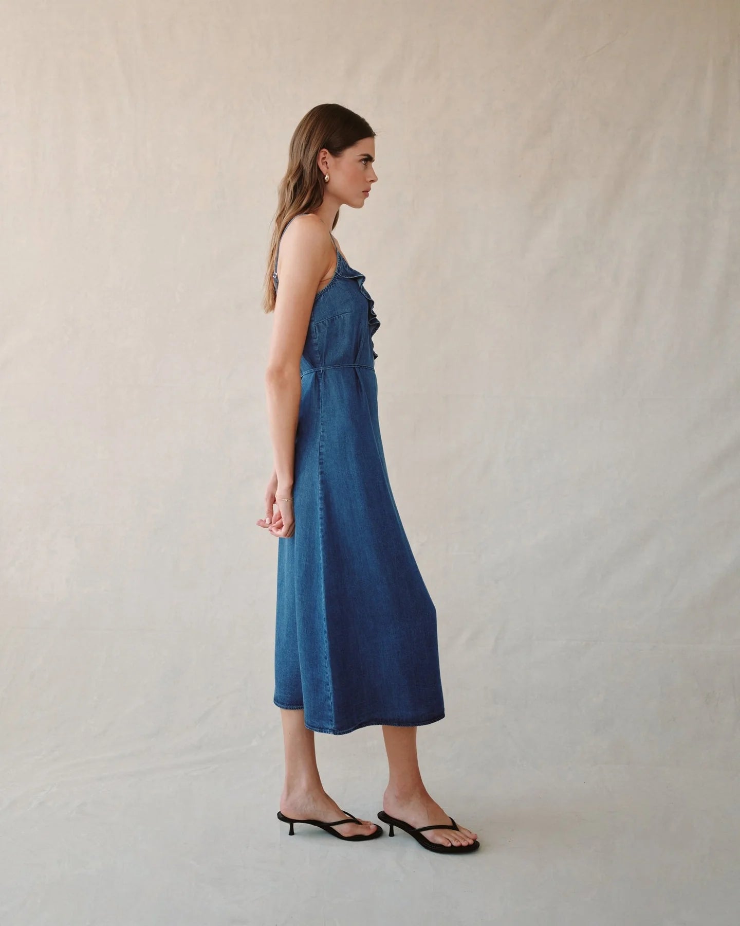Ruffle cami midi dress - moonlit wash