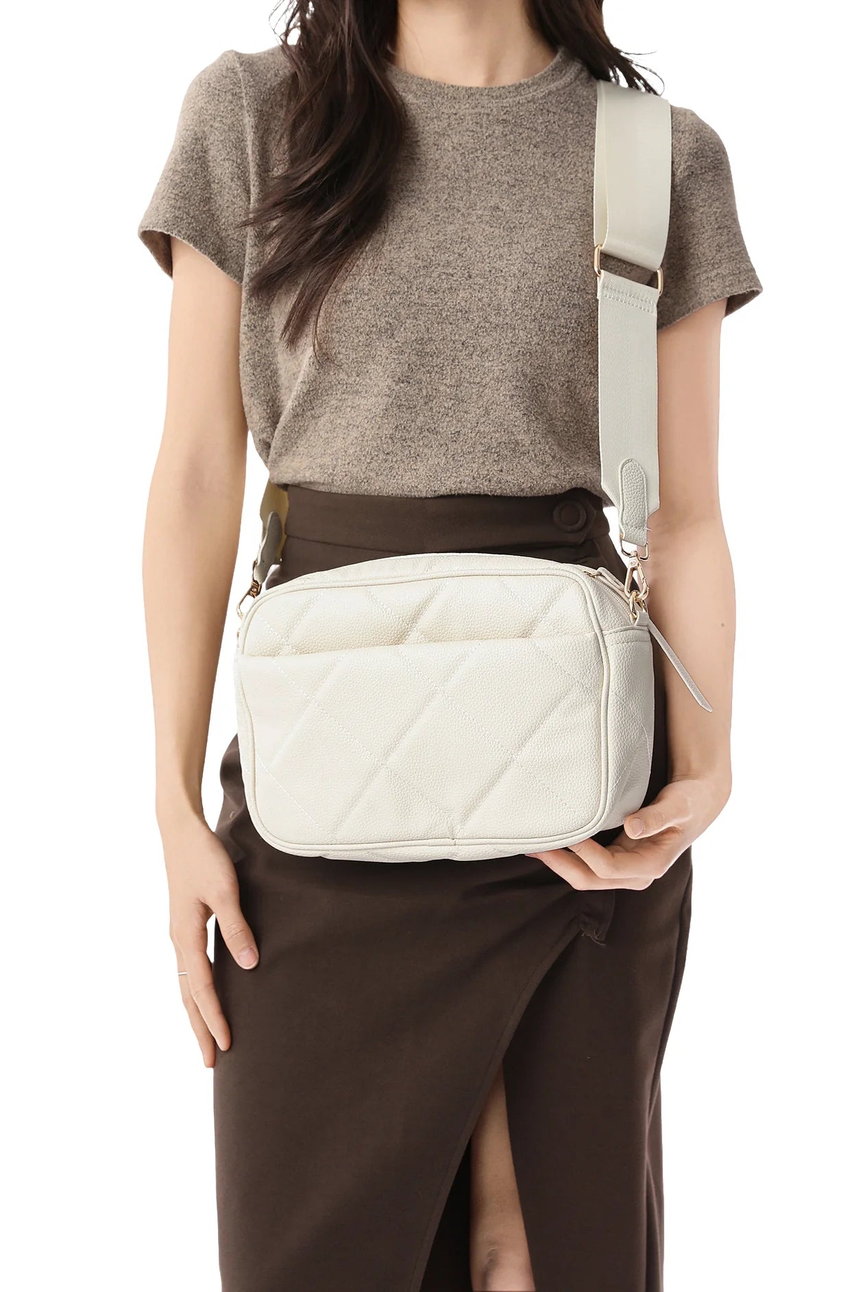Noa pebbled cargo crossbody - vanilla