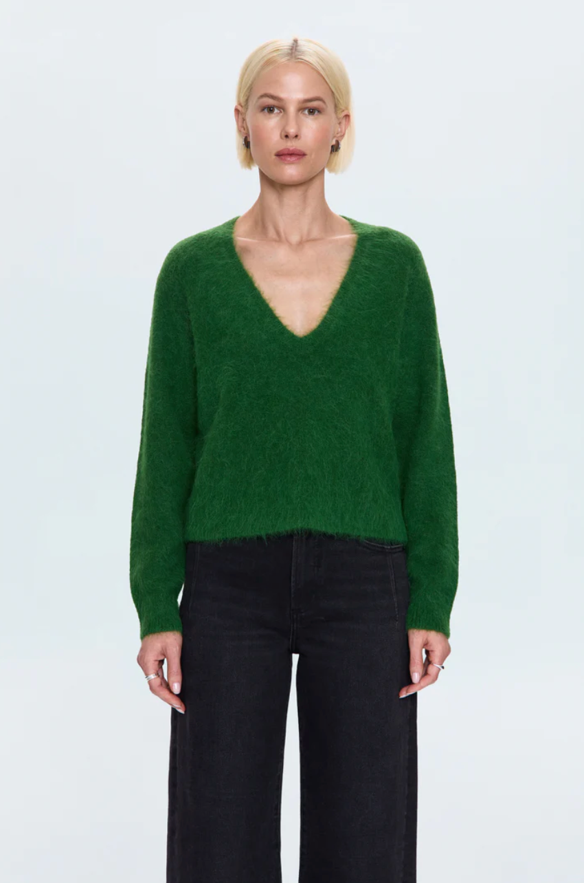 Kit v-neck long sleeved pullover sweater - winter green