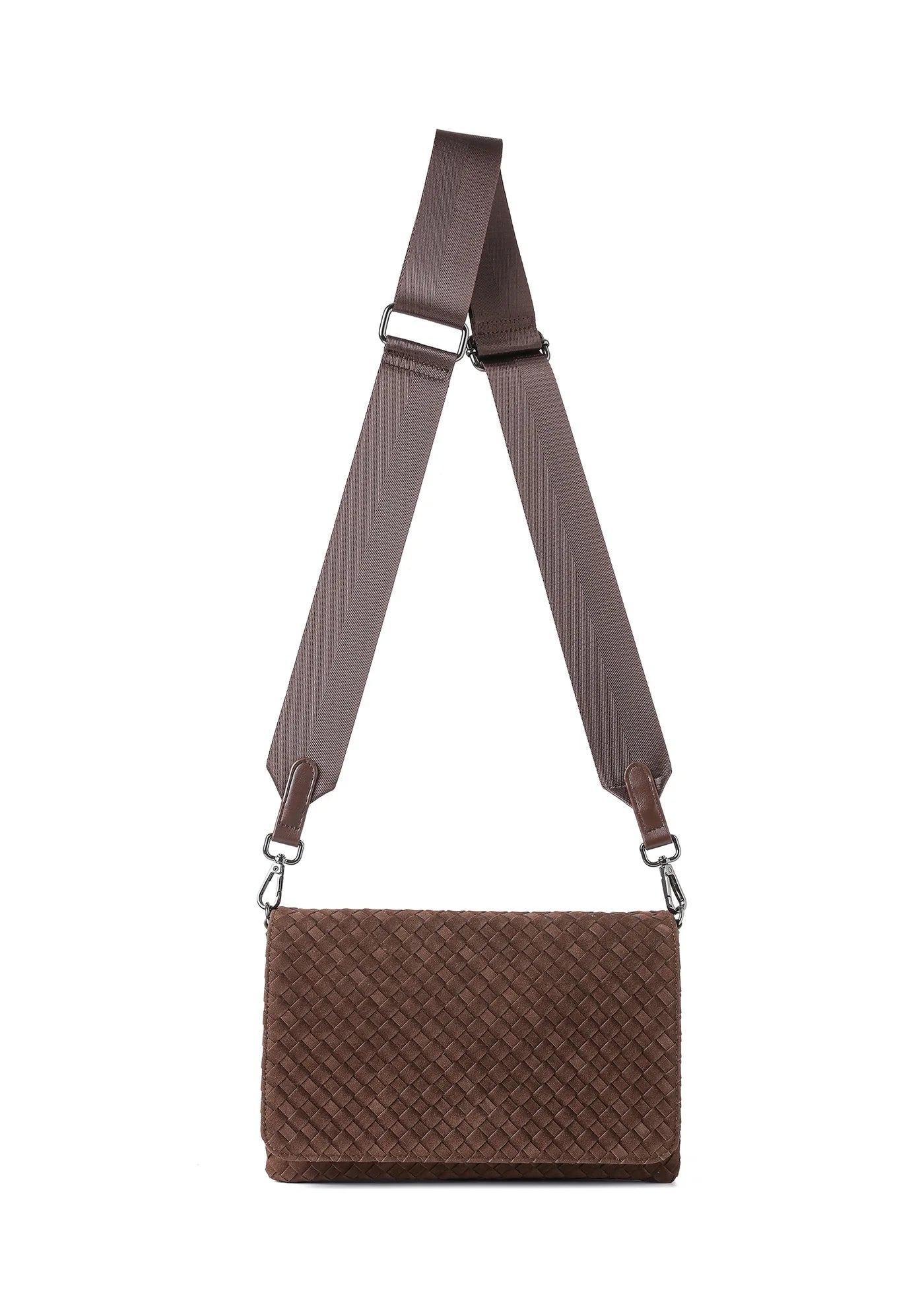 Lexi crossbody bag - chocolate woven vegan suede