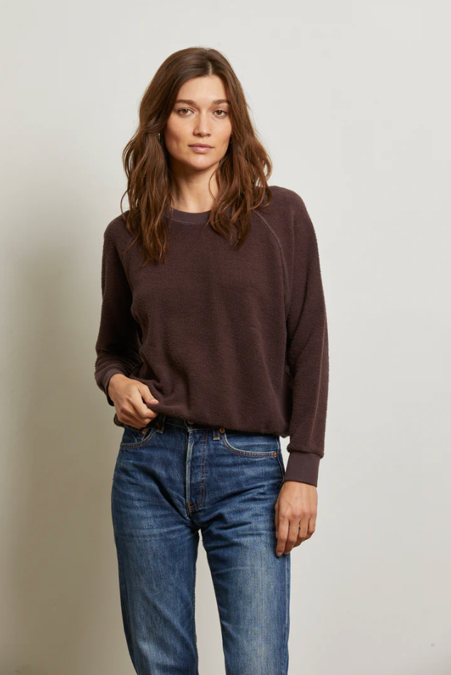 Ziggy inside out cotton fleece shrunken crew - cocoa powder