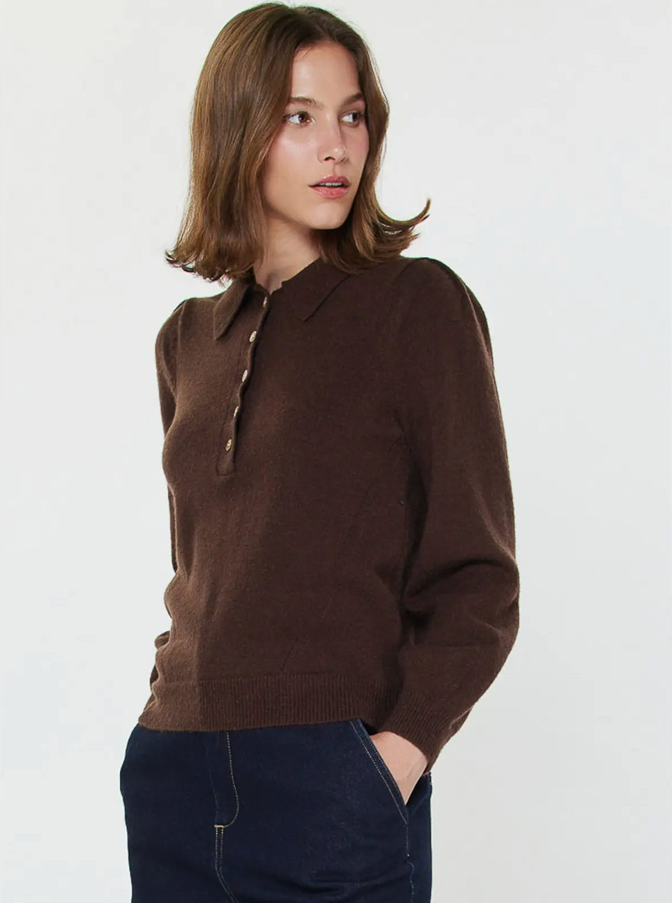 Polo Long Sleeve Sweater - brown