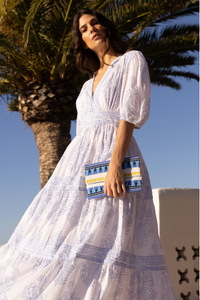 V-neck puff maxi - amadora blue
