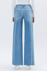 T6648 - High Rise Raw Hem Extreme Wide Jeans - well run