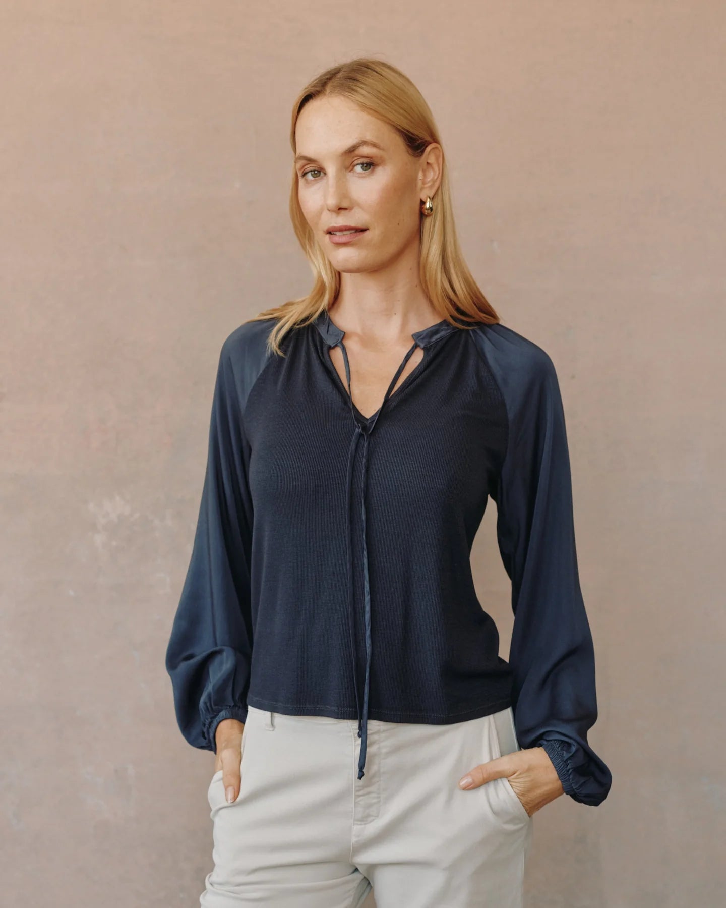 Long sleeve raglan mixed shirt - obsidian stone
