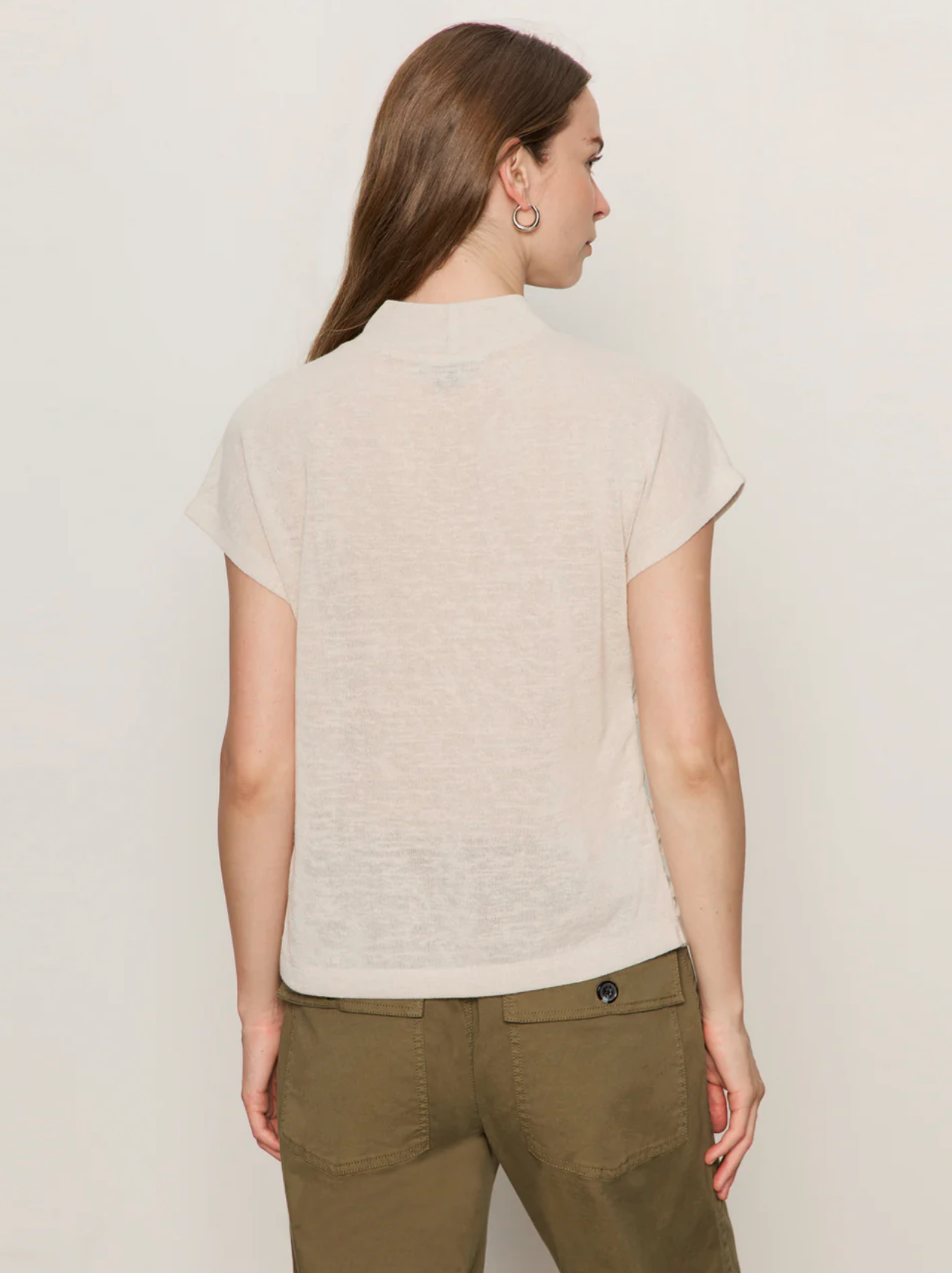 Draped sleeveless mock neck - mother of pearl