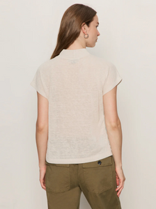 Draped sleeveless mock neck - mother of pearl