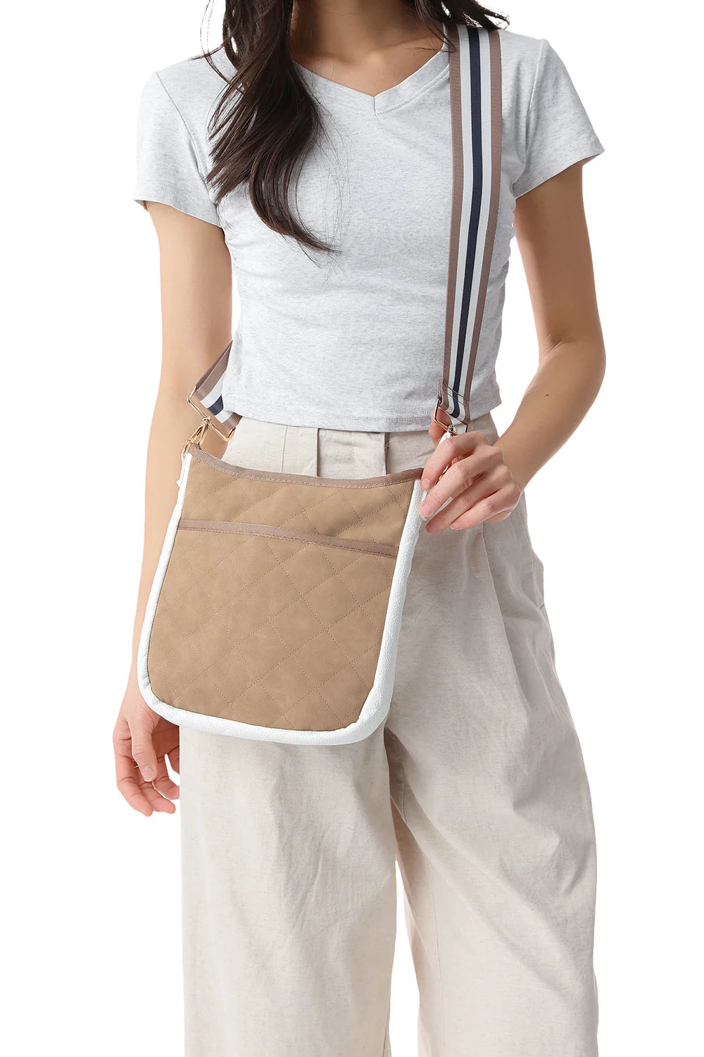 Jeri pebbled crossbody - latte vegan suede