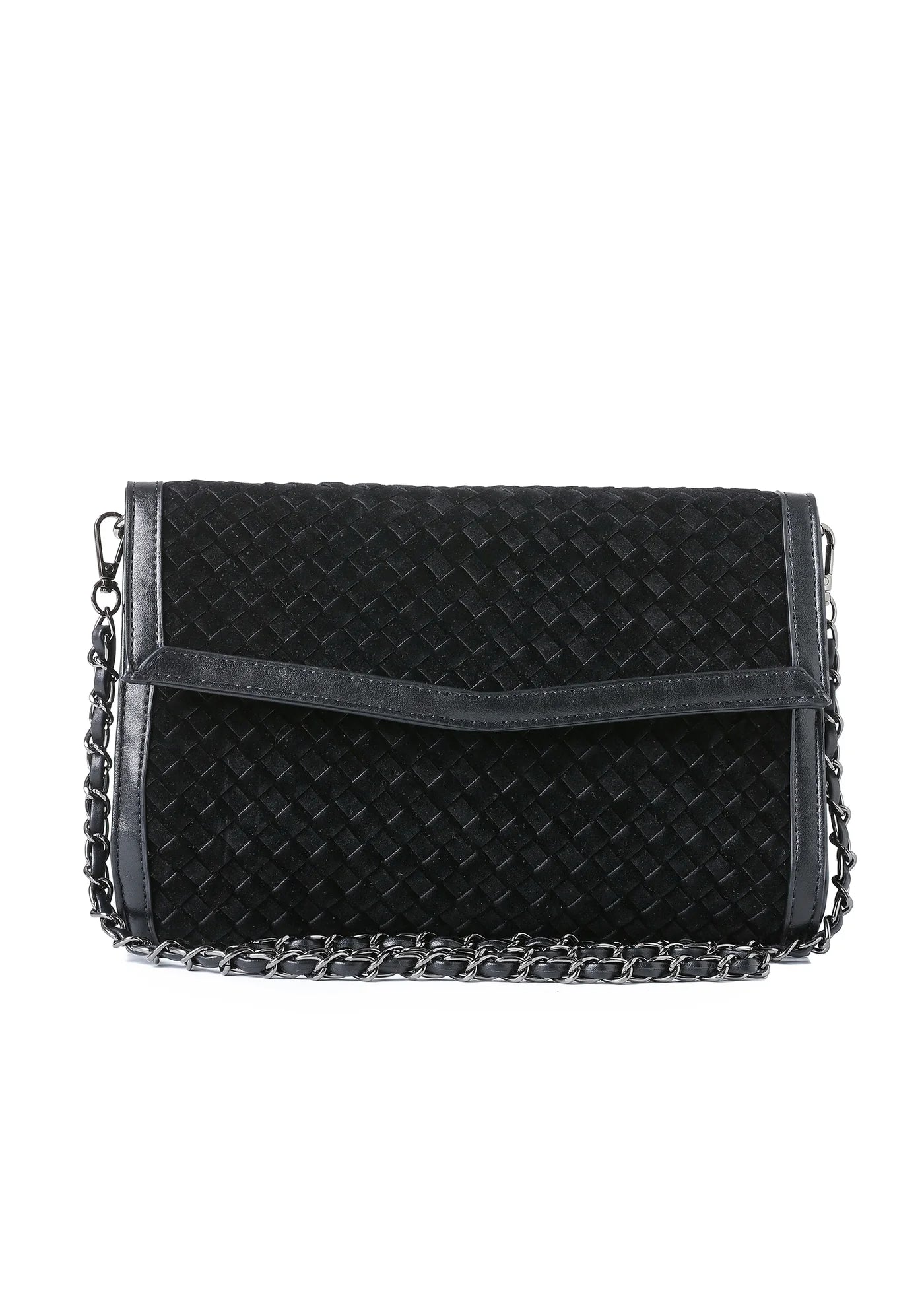 Beth clutch - black woven vegan suede