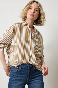 Dolman Sleeve Button Down Shirt (PA3092) - dijon / talc stripe