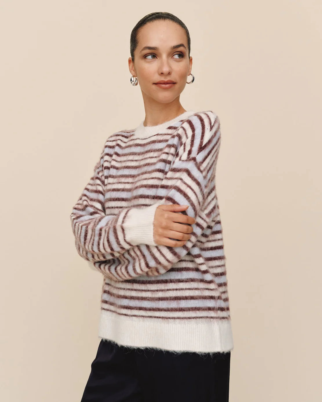 Striped crew neck sweater - frosty stripe