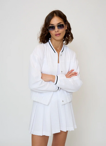 Alina varsity stripe bomber - white