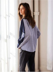 Celine Mixed Media Cardigan - navy
