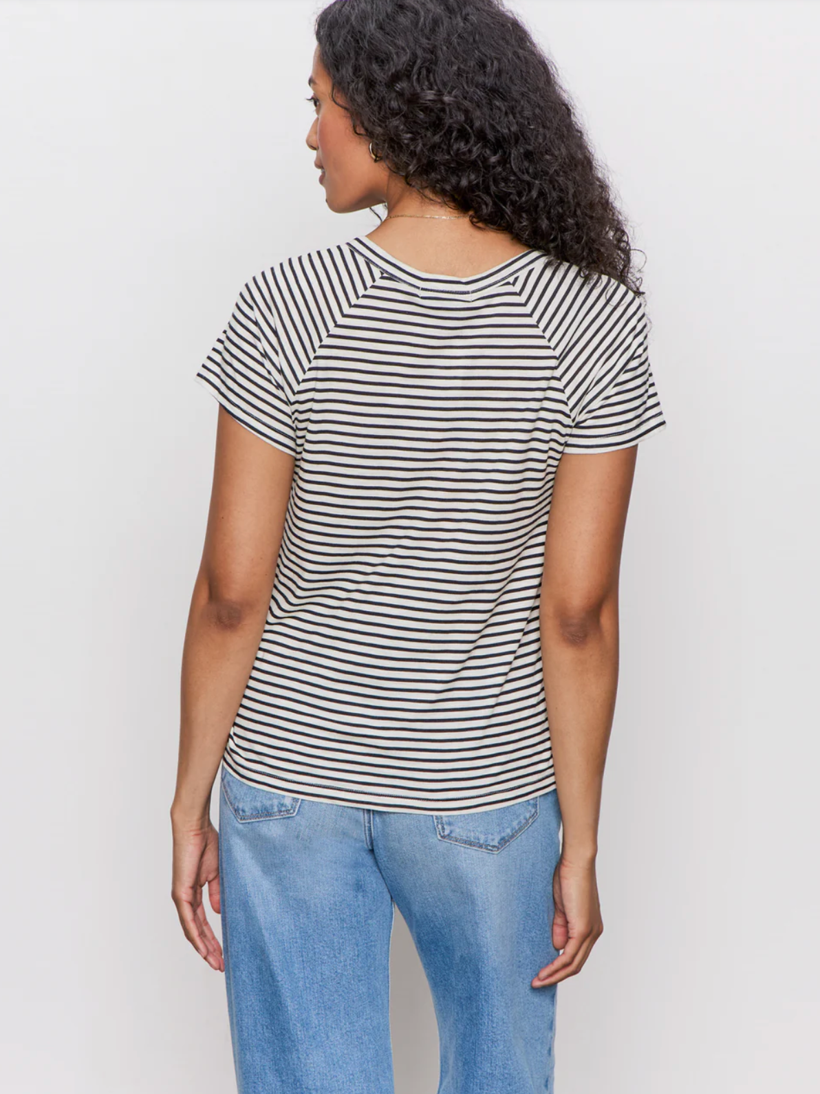 Notch neck tee - light oat / black stripe