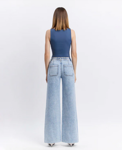 F6065 - Drawstring Wide Leg Jeans - clearly