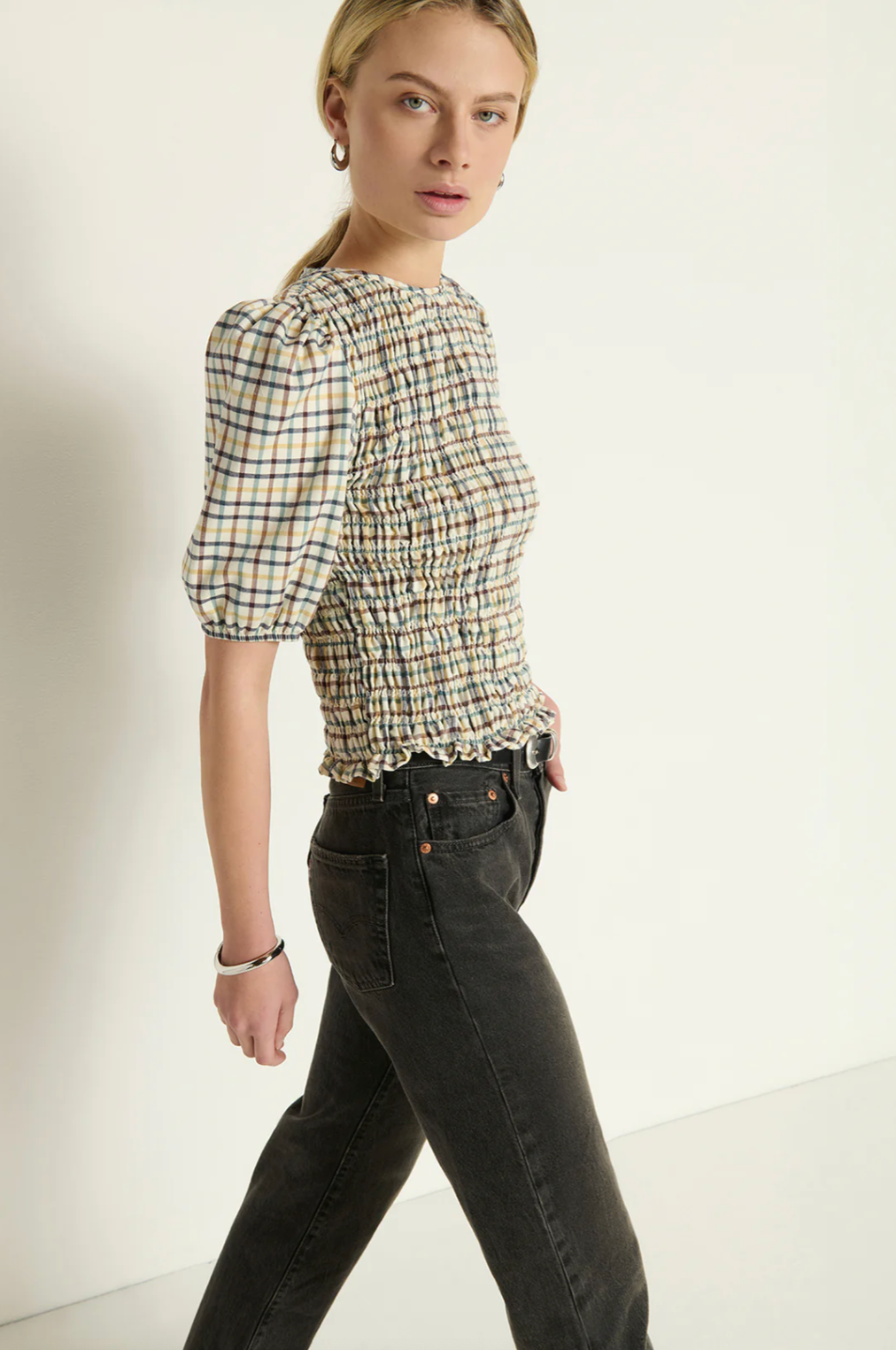 Brinley smocked top - multi color plaid