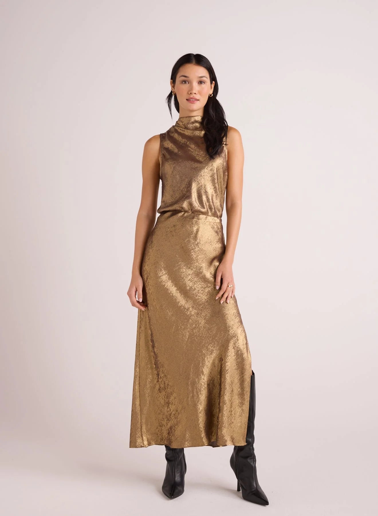 Side slit bias maxi skirt - gold metallic