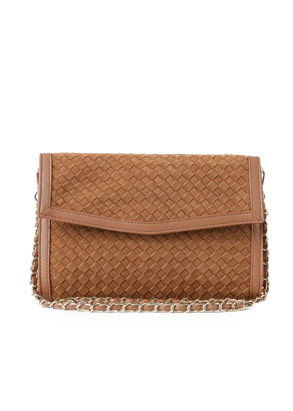 Beth clutch - saddle woven vegan suede