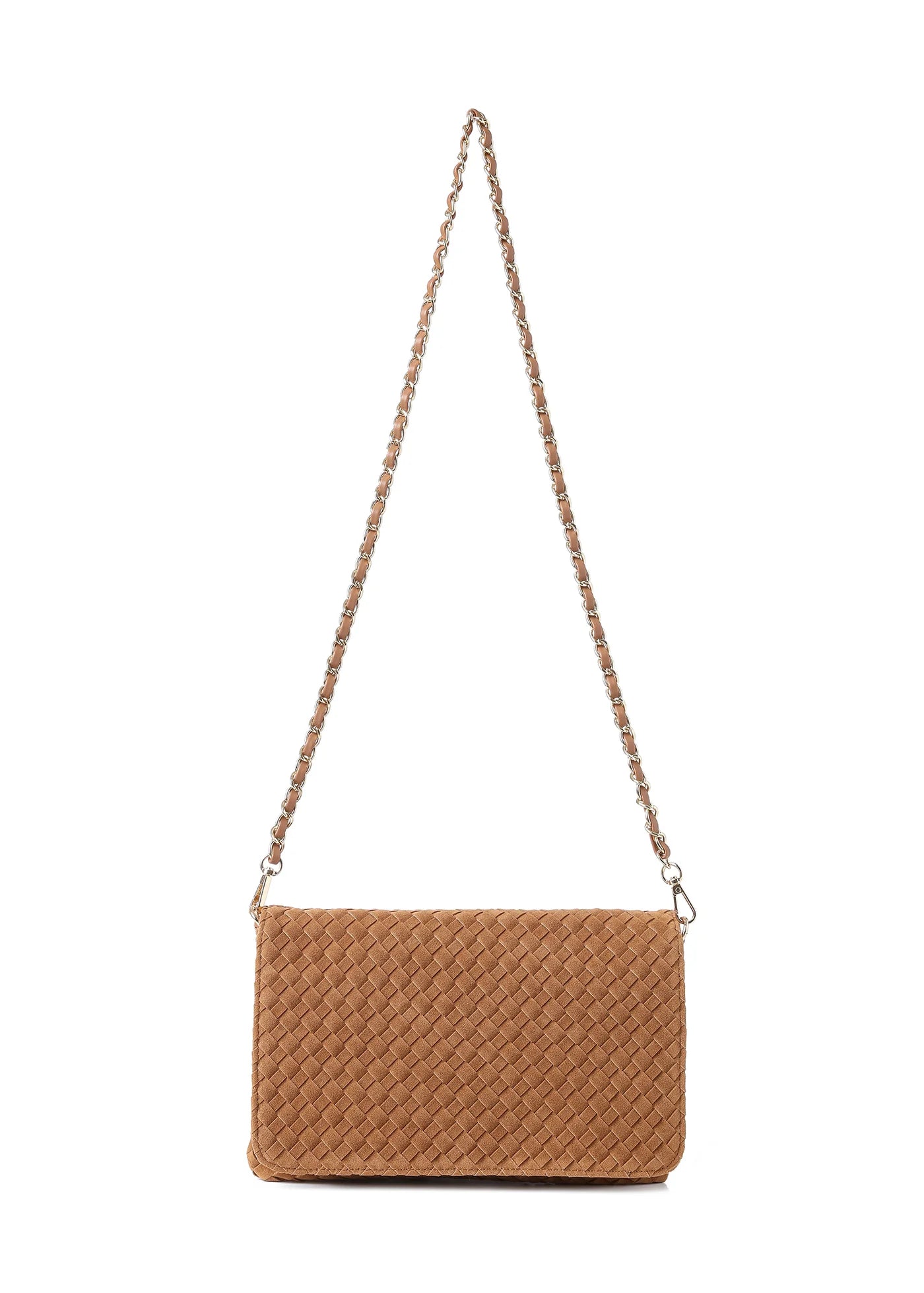 Lexi crossbody bag - saddle woven vegan suede