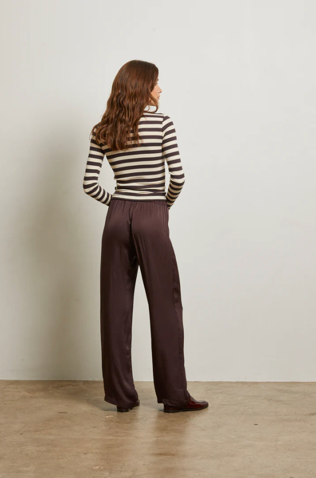 Camile satin straight leg pant - cocoa