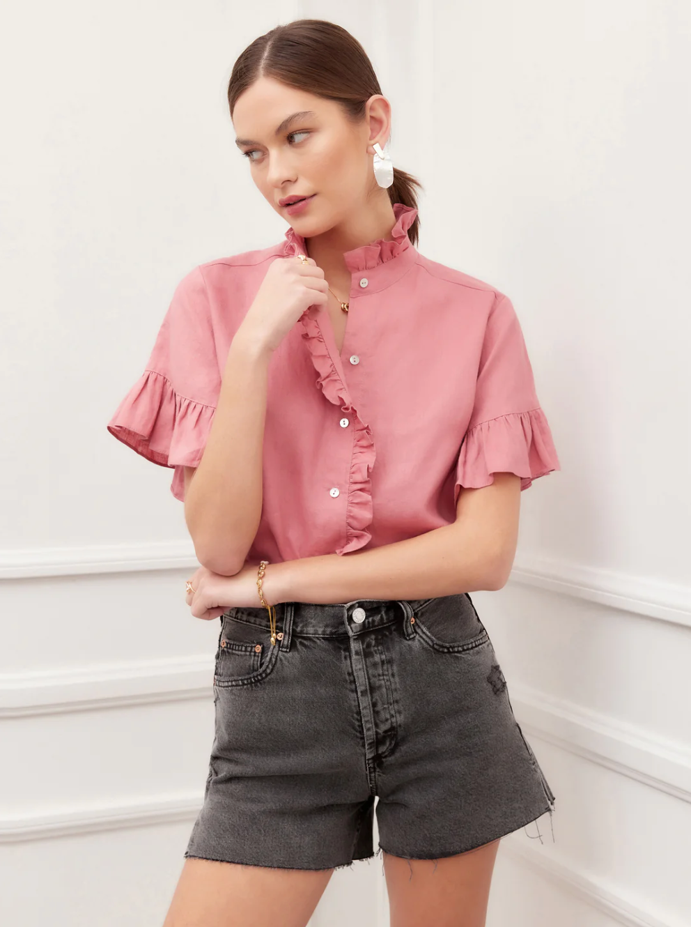 Short sleeve ruffle top - rouge