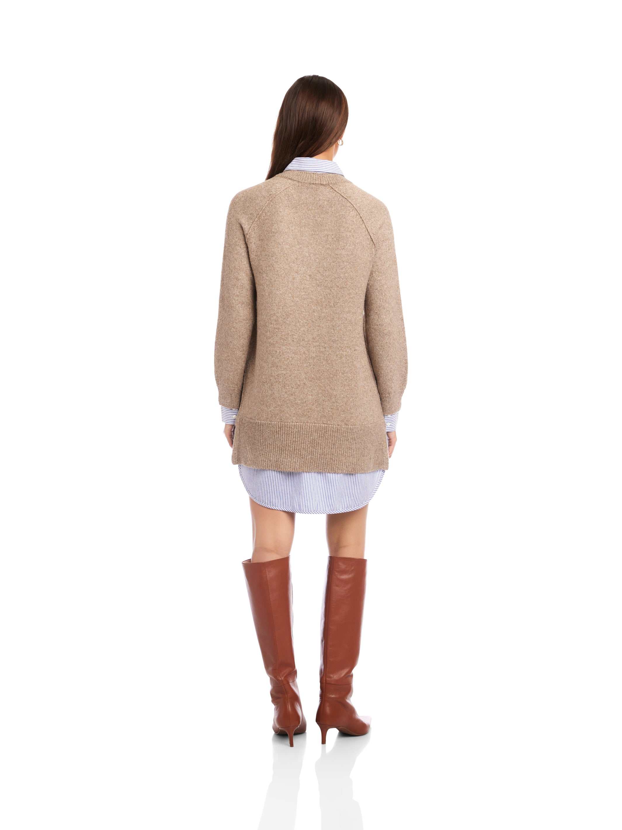 Carrie mixed media dress - wheat