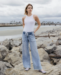 F6065 - Drawstring Wide Leg Jeans - clearly