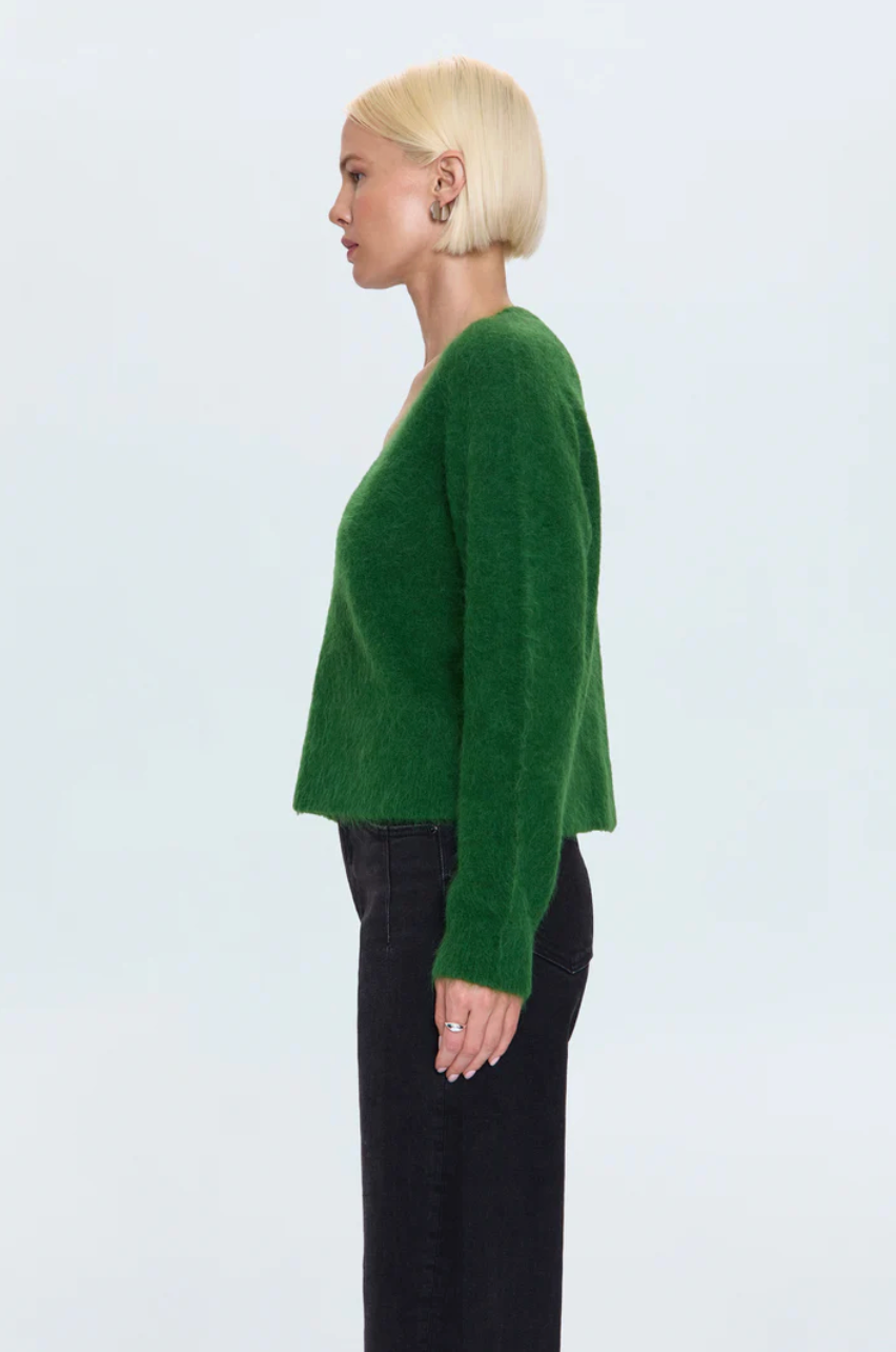 Kit v-neck long sleeved pullover sweater - winter green