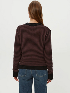 Linda striped v-neck pullover sweater - java / black