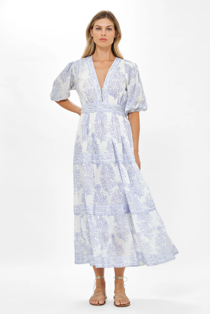 V-neck puff maxi - amadora blue