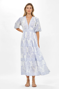 V-neck puff maxi - amadora blue