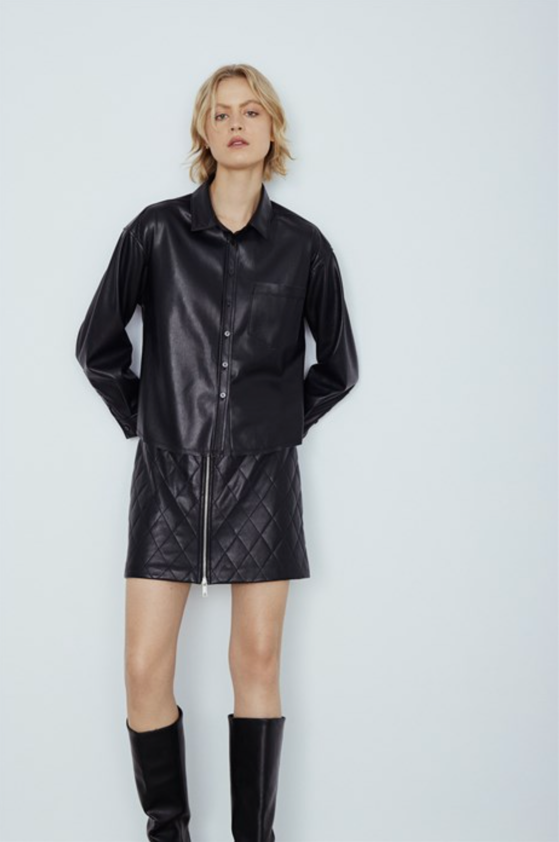 Carolina quilted faux leather skirt - black