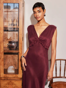 Cierra Ruffle Midi Dress - wine
