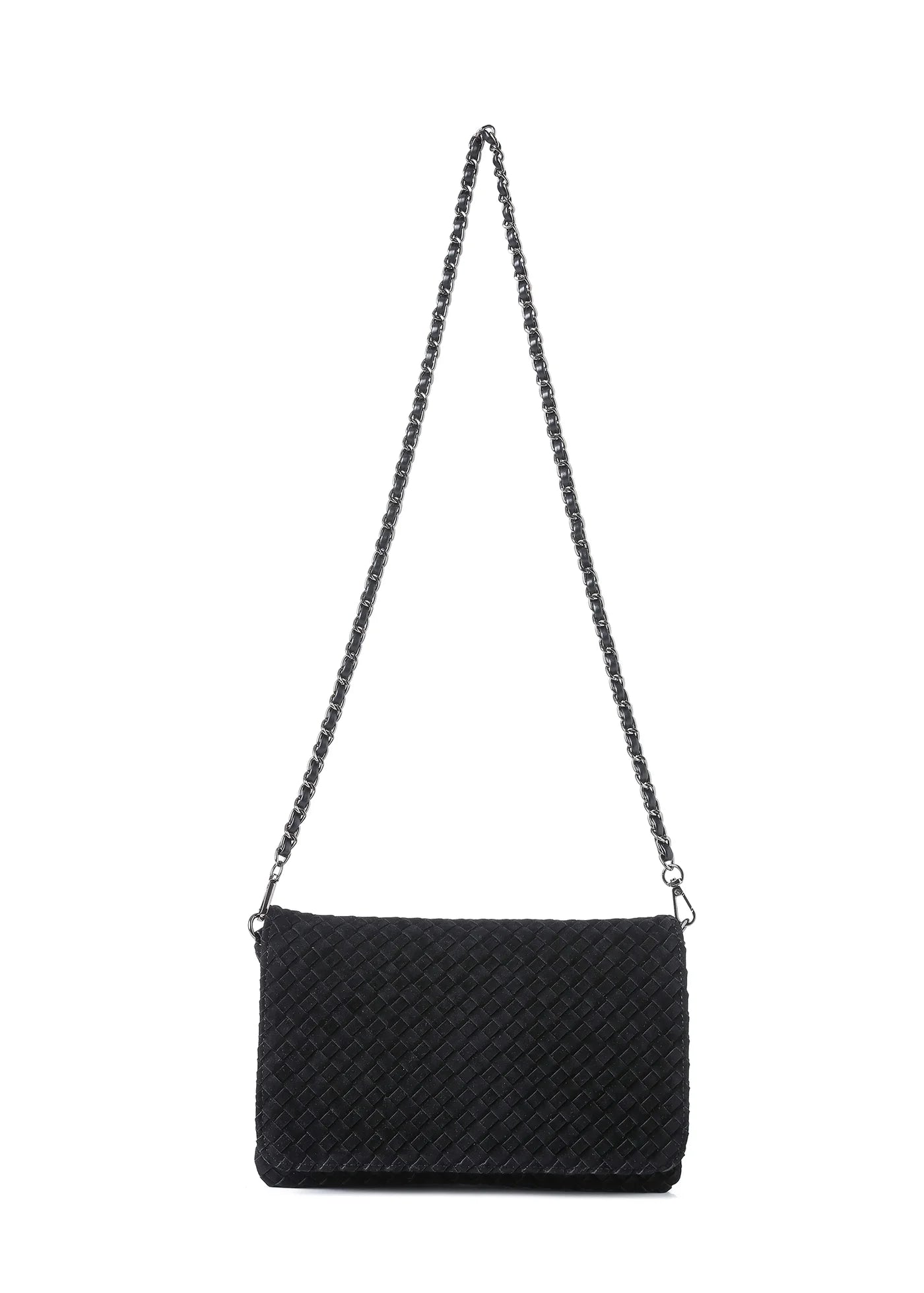 Lexi crossbody bag - black woven vegan suede