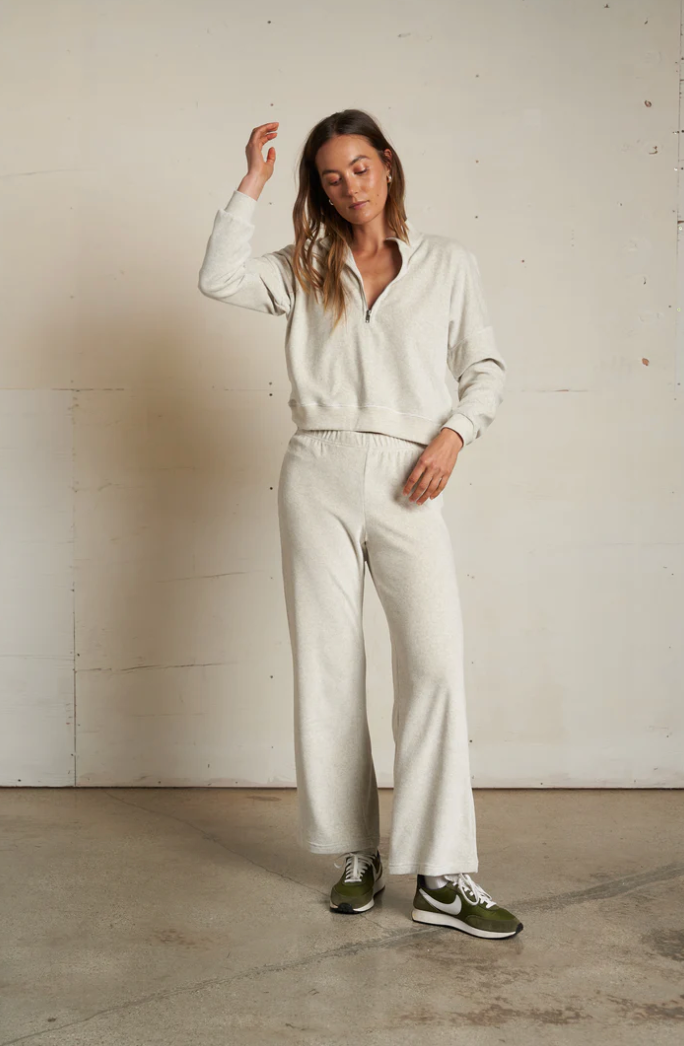 Kiva velour 1/4 zip sweatshirt - oatmeal