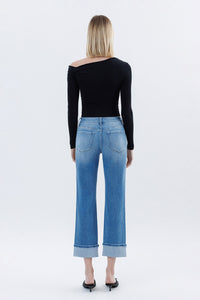F6093 - High Rise Cuffed Crop Straight Jeans - instinctively