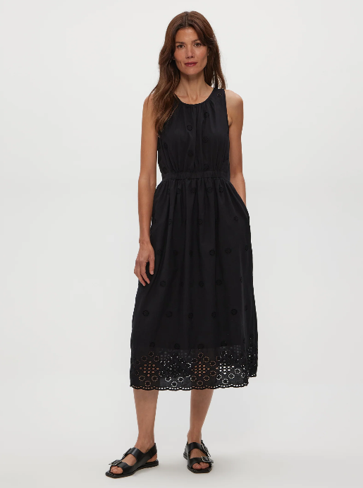 Faith eyelet midi dress - black