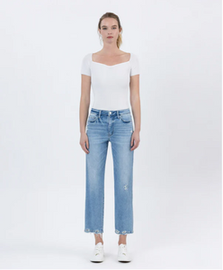 Mid Rise Distressed Hem Crop Straight Jeans (F6039) - boatload