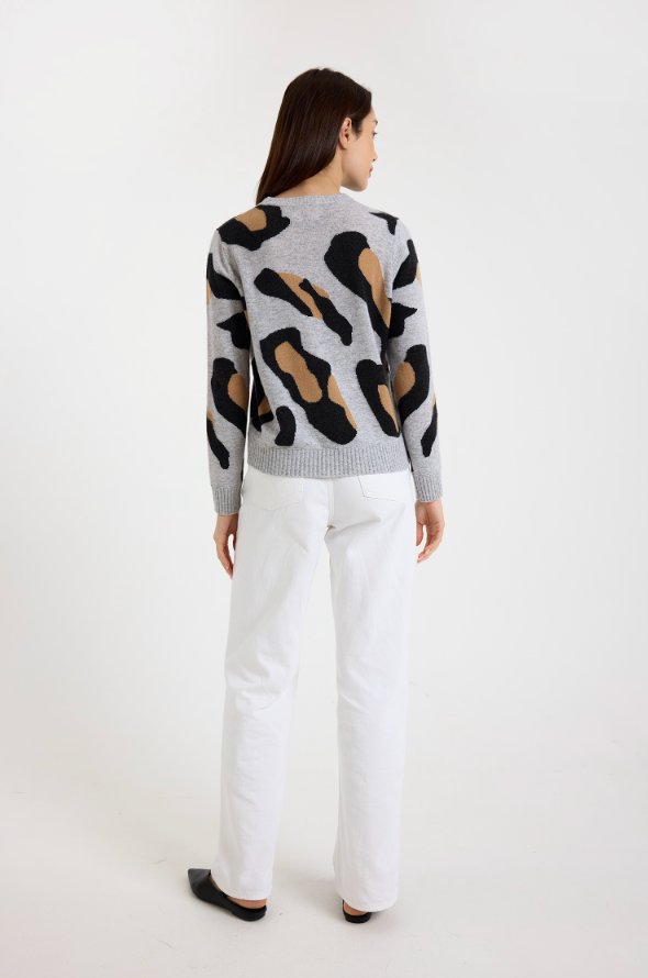 Abstract leopard crew - super grey/charcoal, camel