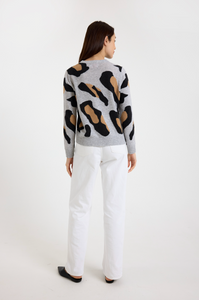 Abstract leopard crew - super grey/charcoal, camel