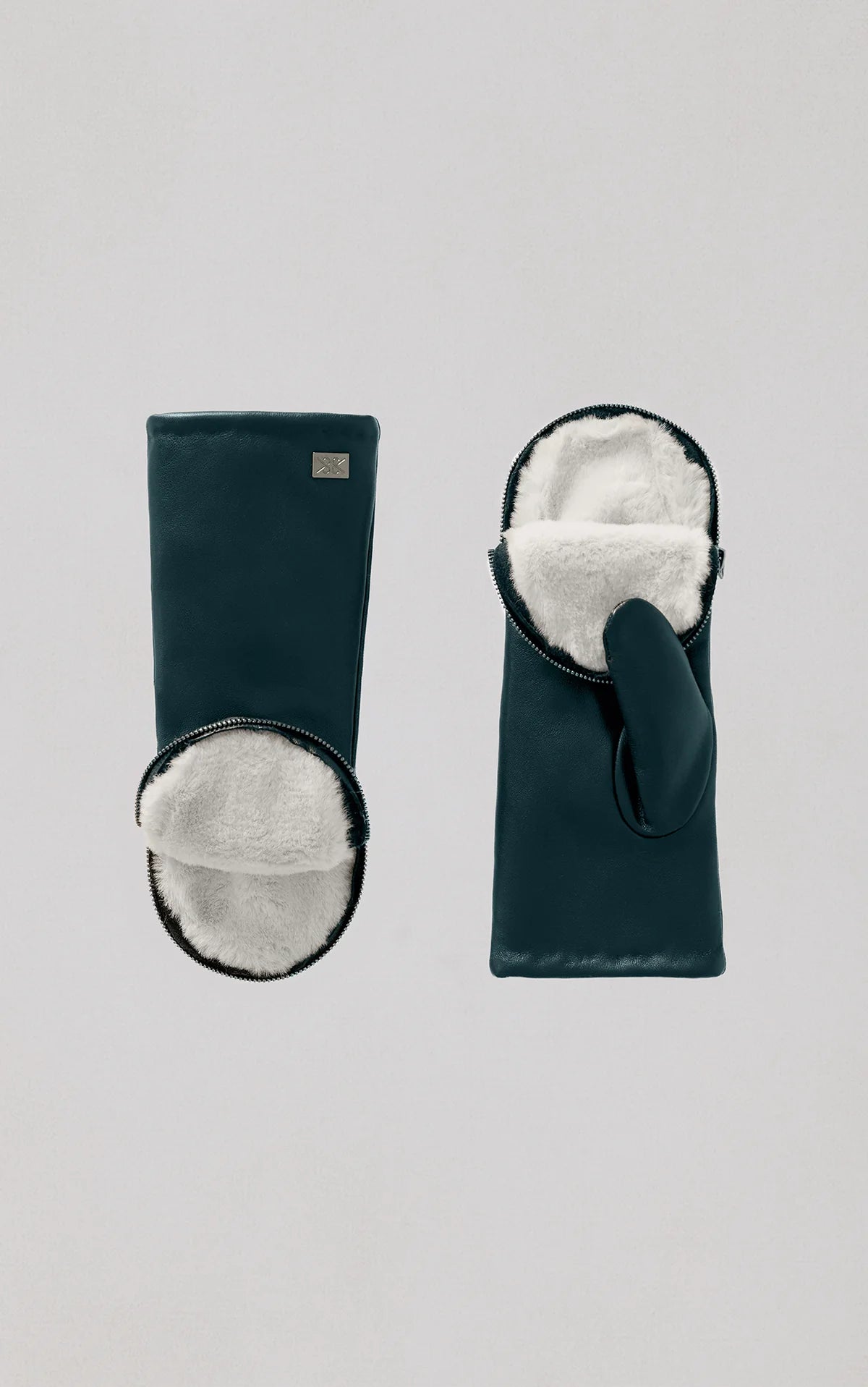 Betrice faux-fur lined leather mittens - midnight forest