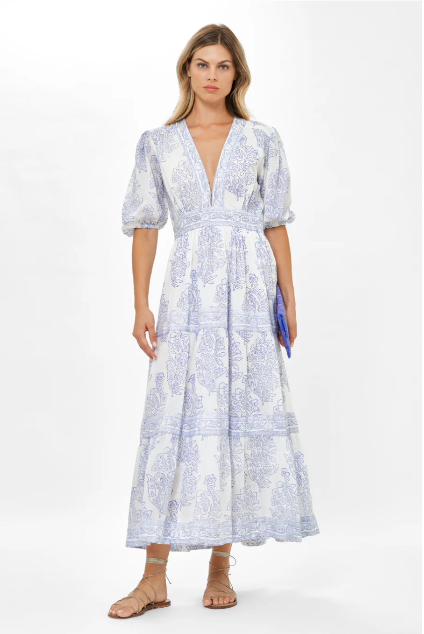 V-neck puff maxi - amadora blue