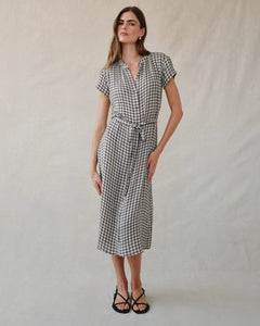 Cap sleeve shirt dress - ivory check plaid