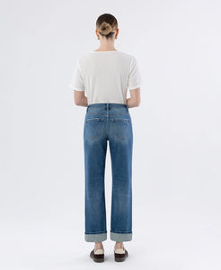 T6869 - Mid Rise Cuffed Straight Leg Jeans - sleek