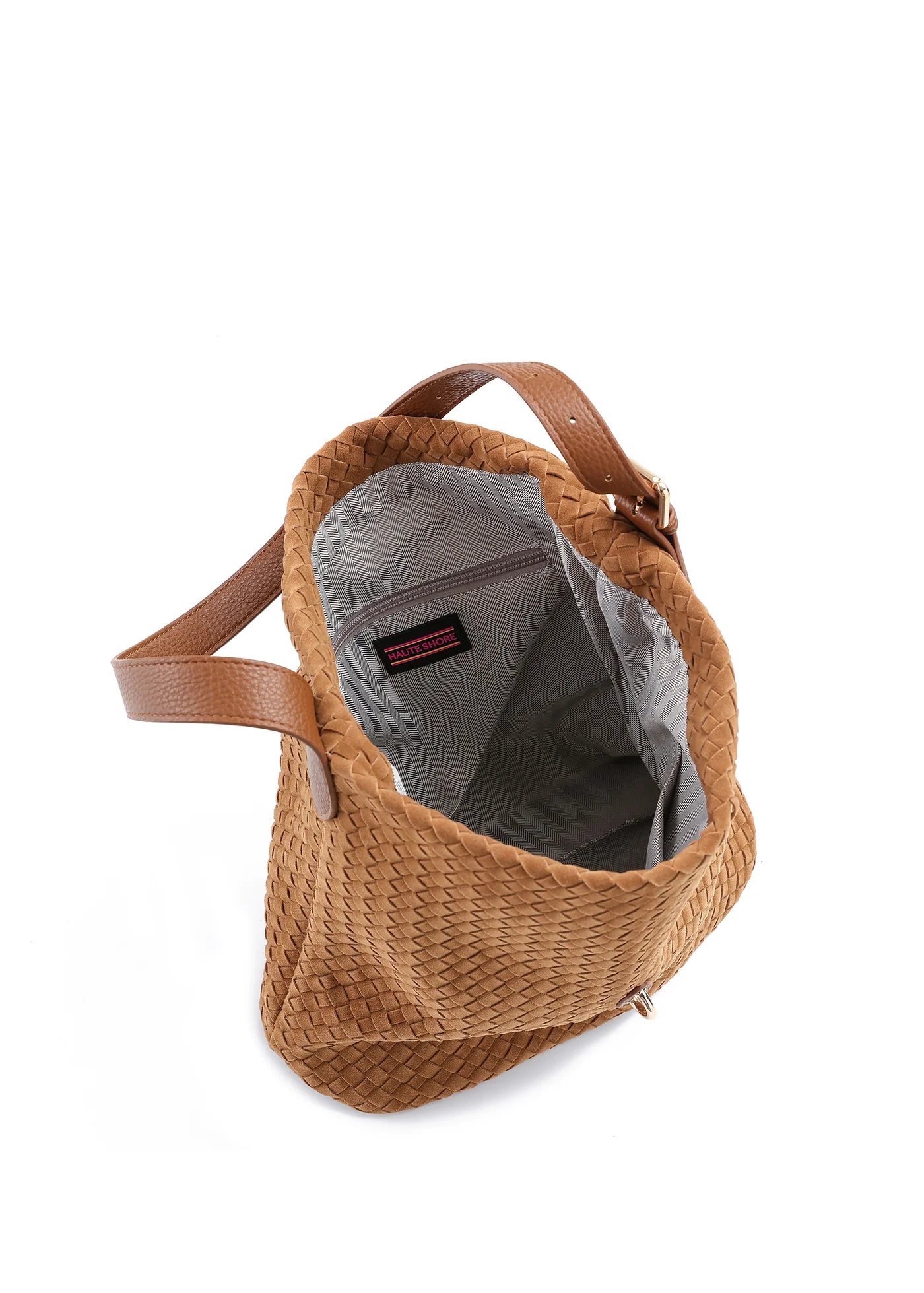 Sandy shoulder bag - saddle woven vegan suede