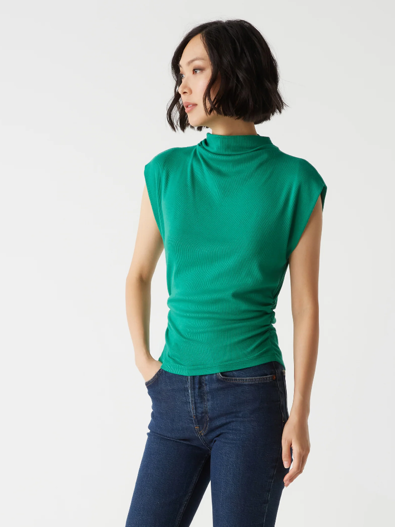 Amara ribbed power shoulder top - peppermint